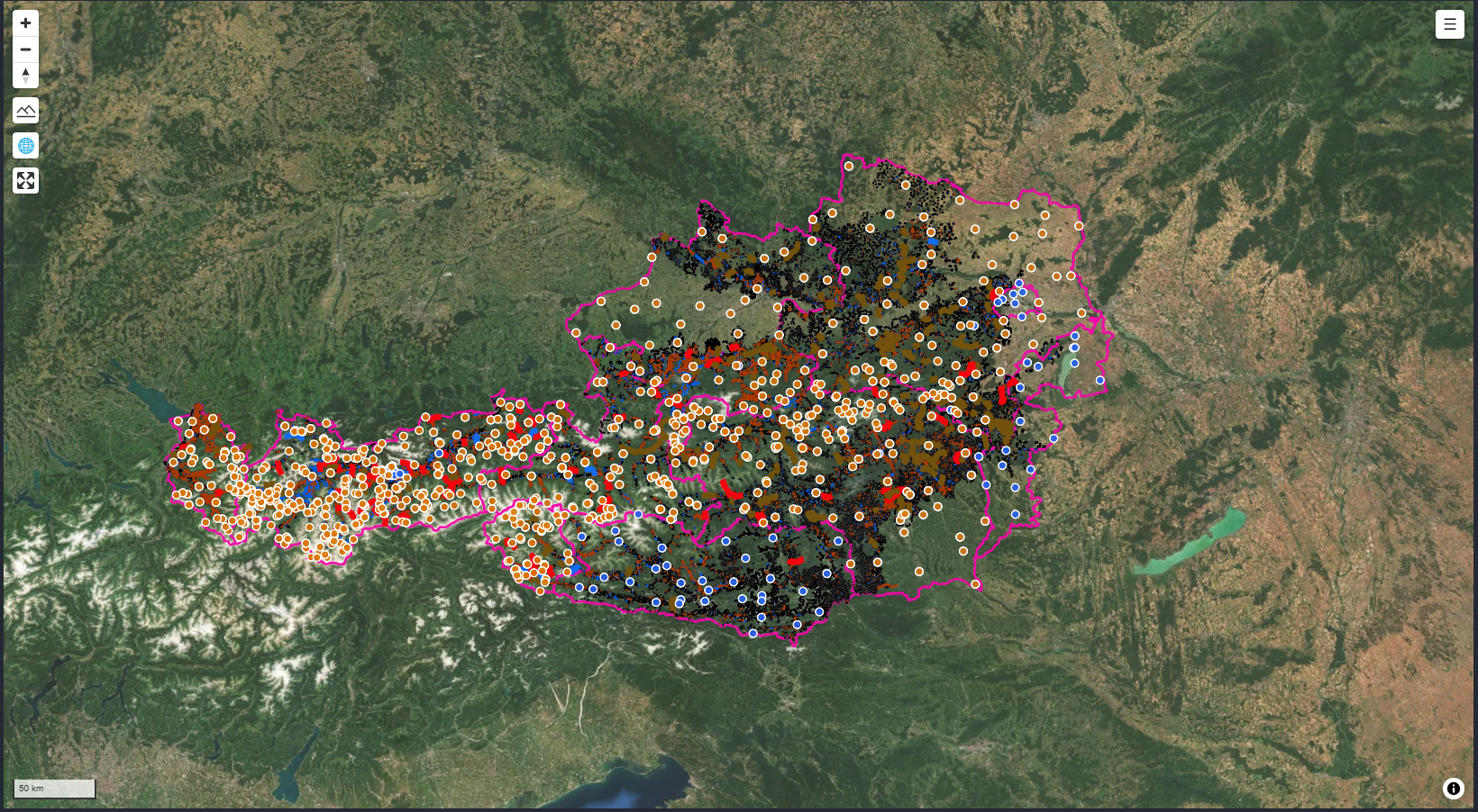 GeoSenseAI® dashboard with hazard map, sensor locations and time series